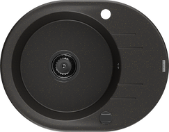 Mexen Kevin zlewozmywak granitowy 1-komorowy z ociekaczem 586 x 458 mm, czarny/złoty metalik, syfon czarny - 6517581005-75-B