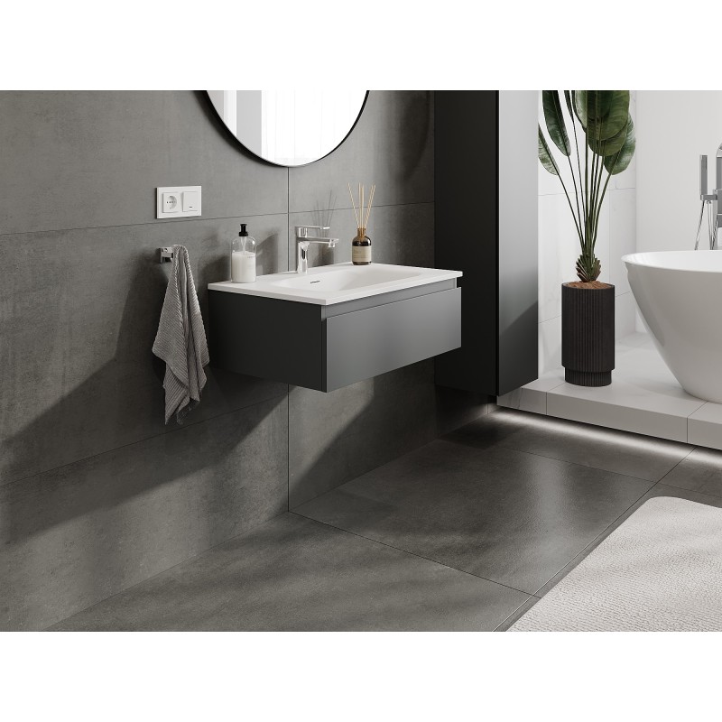 Mexen Orio szafka łazienkowa 70 cm z umywalką Vela, 1 szuflada, grafit mat/biała mat - 91A10-07023-1-BF66-W23M01