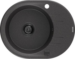 Mexen Kevin zlewozmywak granitowy 1-komorowy z ociekaczem 586 x 458 mm, czarny nakrapiany, syfon czarny - 6517581005-76-B