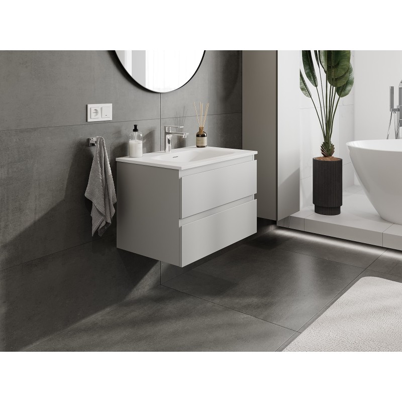 Mexen Orio szafka łazienkowa 70 cm z umywalką Vela, 2 szuflady, szara mat/biała mat - 91A10-07047-2-BFF62-W23M01