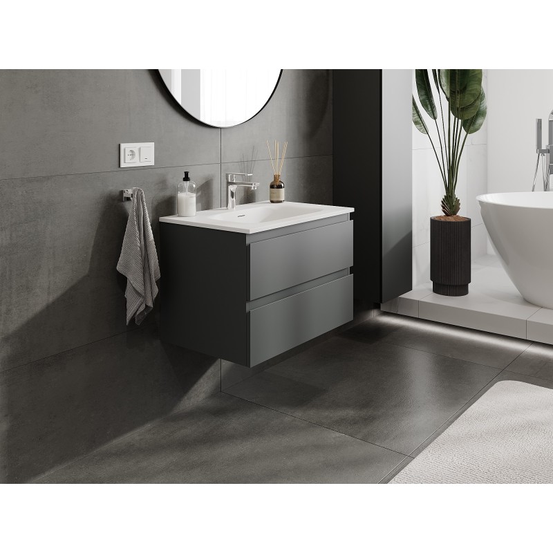 Mexen Orio szafka łazienkowa 70 cm z umywalką Vela, 2 szuflady, grafit mat/biała mat - 91A10-07047-2-BFF66-W23M01