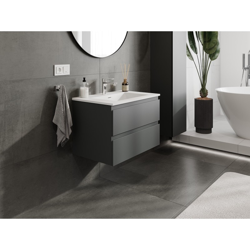Mexen Orio szafka łazienkowa 70 cm z umywalką Otis, 2 szuflady, grafit mat/biała mat - 91A10-07047-2-BFF66-W18M01