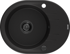 Mexen Kevin zlewozmywak granitowy 1-komorowy z ociekaczem 586 x 458 mm, czarny, syfon czarny - 6517581005-77-B