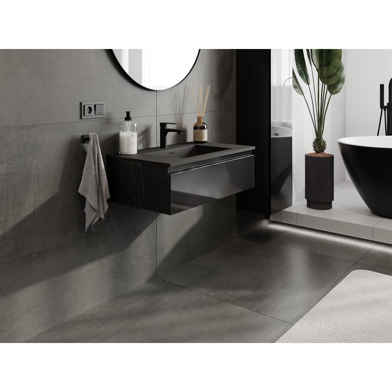 Mexen Orio szafka łazienkowa 80 cm z umywalką Otis, 1 szuflada, czarna połysk/czarna mat - 91A10-08023-1-BF70-W18M71