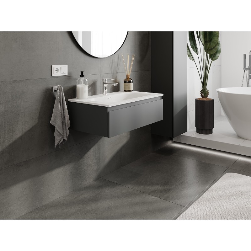 Mexen Orio szafka łazienkowa 80 cm z umywalką Vela, 1 szuflada, grafit mat/biała mat - 91A10-08023-1-BF66-W23M01