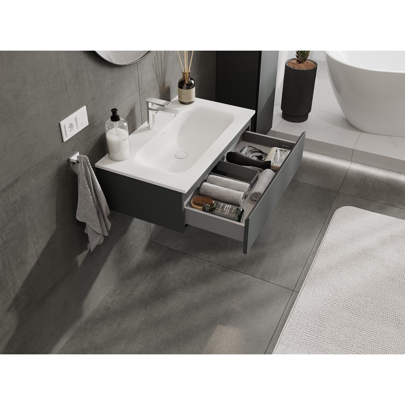 Mexen Orio szafka łazienkowa 80 cm z umywalką Vela, 1 szuflada, grafit mat/biała mat - 91A10-08023-1-BF66-W23M01
