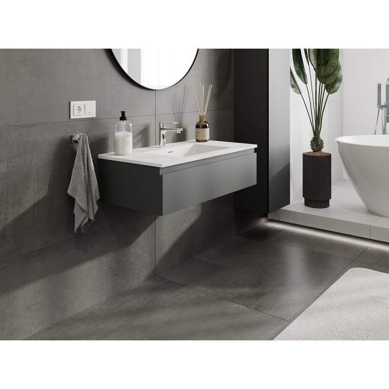 Mexen Orio szafka łazienkowa 90 cm z umywalką Otis, 1 szuflada, grafit mat/biała mat - 91A10-09023-1-BF66-W18M01