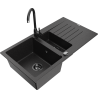 Mexen Matias zlewozmywak granitowy 1,5-komorowy z ociekaczem i baterią kuchenną Telma, czarny/srebrny - 6502-73-670200-70-B