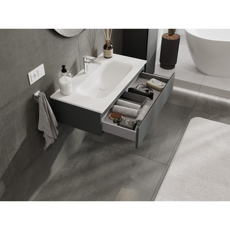 Mexen Orio szafka łazienkowa 90 cm z umywalką Vela, 1 szuflada, grafit mat/biała mat - 91A10-09023-1-BF66-W23M01