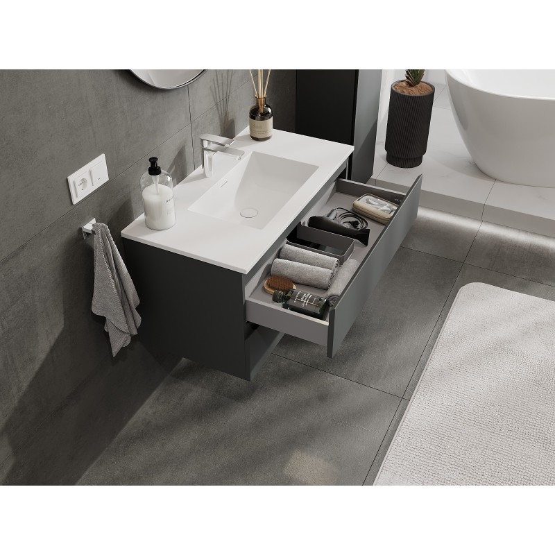 Mexen Orio szafka łazienkowa 90 cm z umywalką Otis, 2 szuflady, grafit mat/biała mat - 91A10-09047-2-BFF66-W18M01