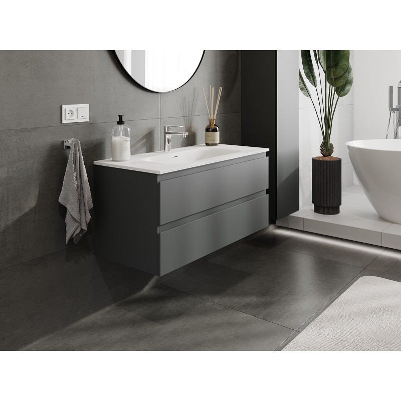 Mexen Orio szafka łazienkowa 100 cm z umywalką Vela, 2 szuflady, grafit mat/biała mat - 91A10-10047-2-BFF66-W23M01