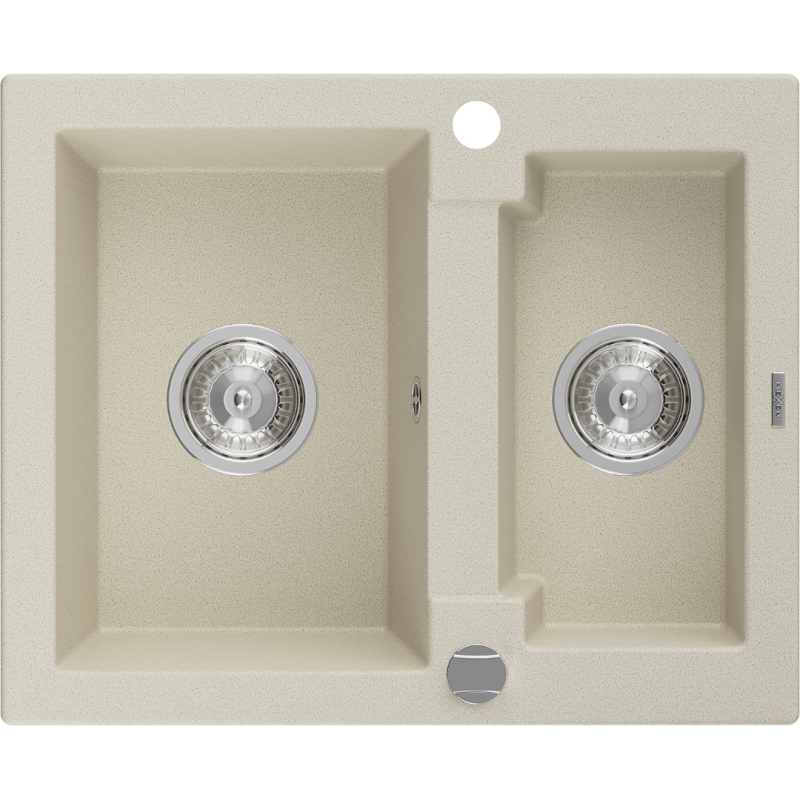 Mexen Carlos zlewozmywak granitowy 1,5-komorowy 582 x 475 mm, beżowy, syfon chrom - 6518581500-69