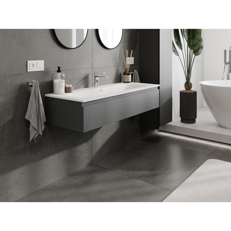 Mexen Orio szafka łazienkowa 120 cm z umywalką Vela, 1 szuflada, grafit mat/biała mat - 91A10-12023-1-BF66-W23M01