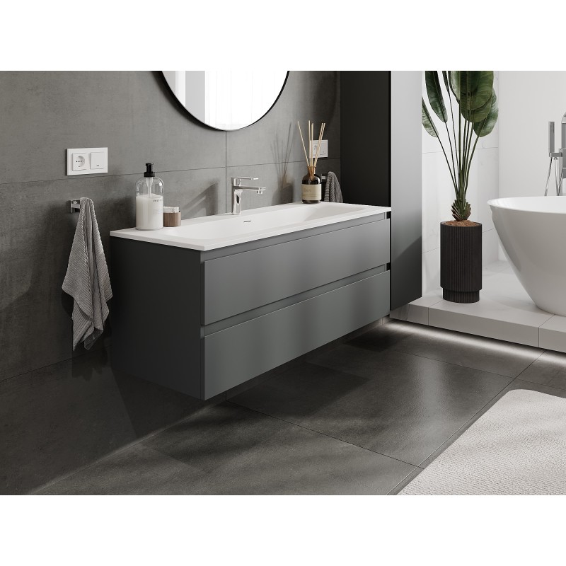 Mexen Orio szafka łazienkowa 120 cm z umywalką Vela, 2 szuflady, grafit mat/biała mat - 91A10-12047-2-BFF66-W23M01