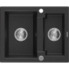 Mexen Carlos zlewozmywak granitowy 1,5-komorowy 582 x 475 mm, czarny/srebrny metalik, syfon chrom - 6518581500-73