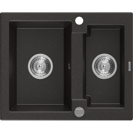 Mexen Carlos zlewozmywak granitowy 1,5-komorowy 582 x 475 mm, czarny/złoty metalik, syfon chrom - 6518581500-75