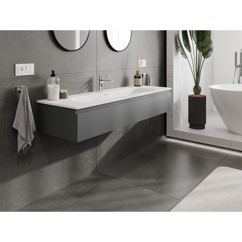Mexen Orio szafka łazienkowa 140 cm z umywalką Vela, 1 szuflada, grafit mat/biała mat - 91A10-14023-1-BF66-W23M01