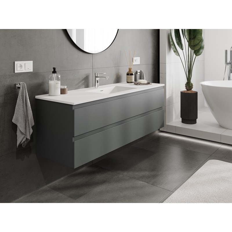 Mexen Orio szafka łazienkowa 140 cm z umywalką Otis, 2 szuflady, grafit mat/biała mat - 91A10-14047-2-BFF66-W18M01