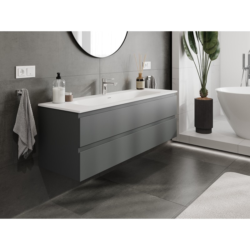 Mexen Orio szafka łazienkowa 140 cm z umywalką Vela, 2 szuflady, grafit mat/biała mat - 91A10-14047-2-BFF66-W23M01