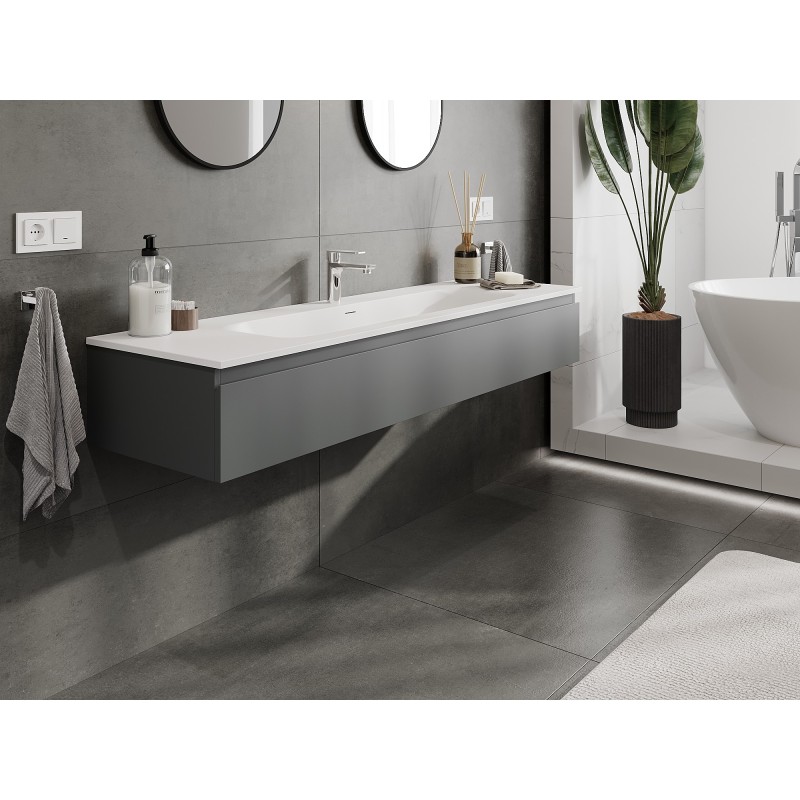 Mexen Orio szafka łazienkowa 160 cm z umywalką Vela, 1 szuflada, grafit mat/biała mat - 91A10-16023-1-BF66-W23M01