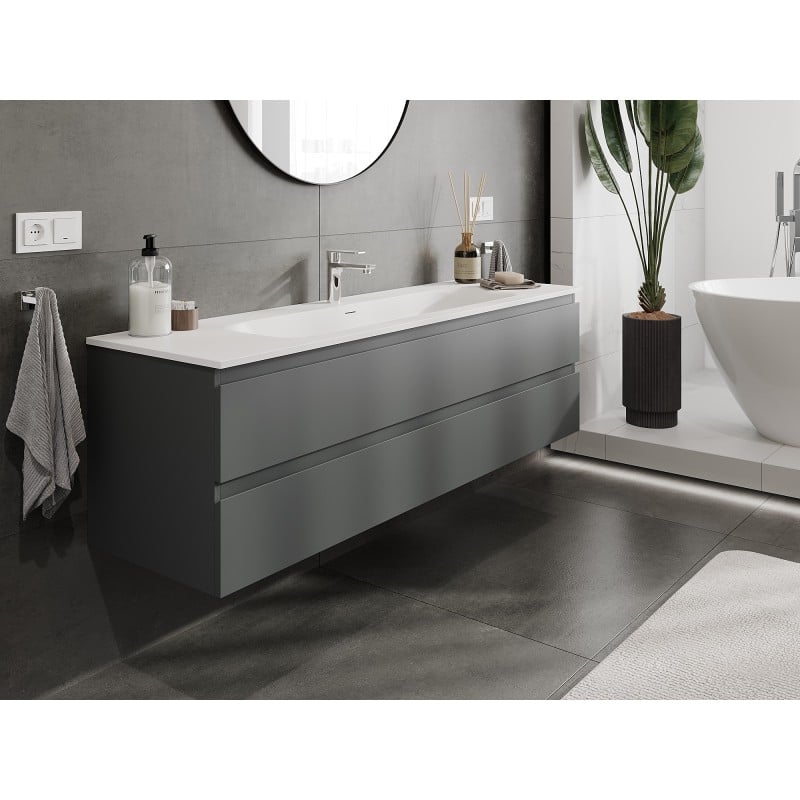 Mexen Orio szafka łazienkowa 160 cm z umywalką Vela, 2 szuflady, grafit mat/biała mat - 91A10-16047-2-BFF66-W23M01