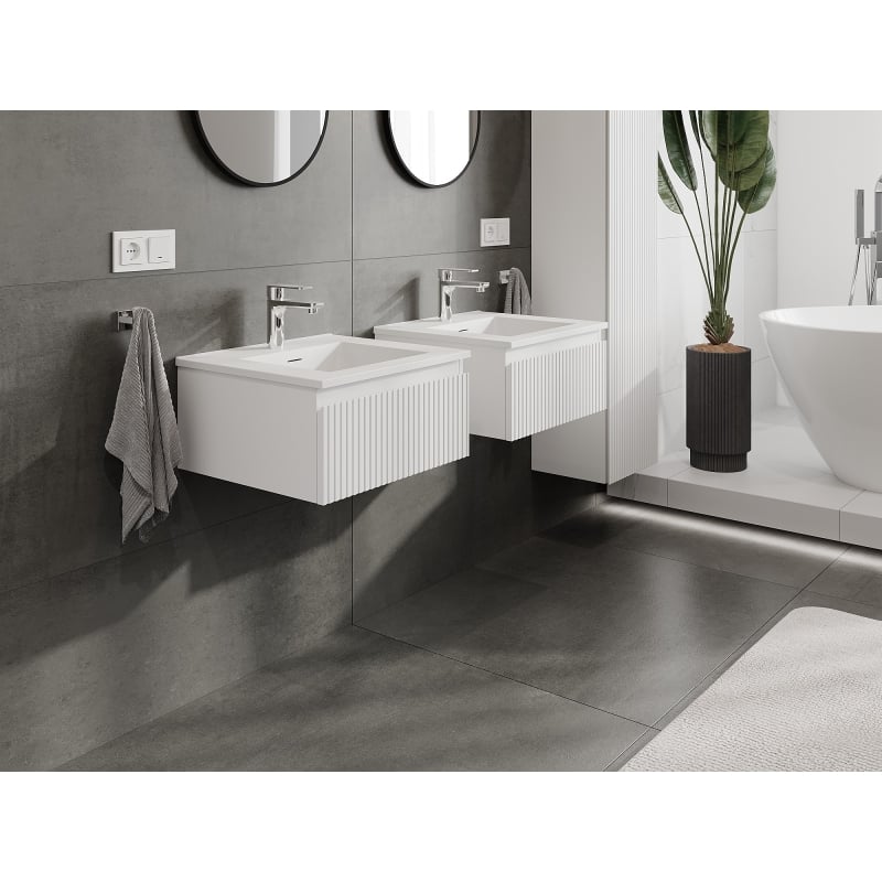 Mexen Rivel szafka łazienkowa 50 cm z umywalką Otis, 1 szuflada, ryflowana , biała mat - 91A20-05023-1-BF01-W18M01