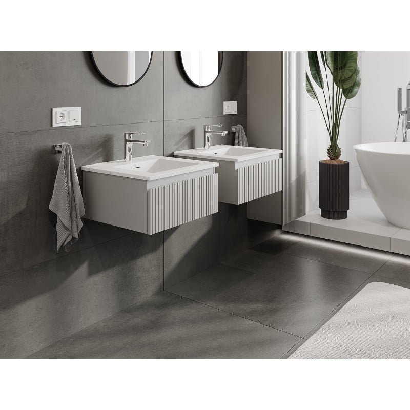 Mexen Rivel szafka łazienkowa 50 cm z umywalką Otis, 1 szuflada, ryflowana , szara mat/biała mat - 91A20-05023-1-BF62-W18M01
