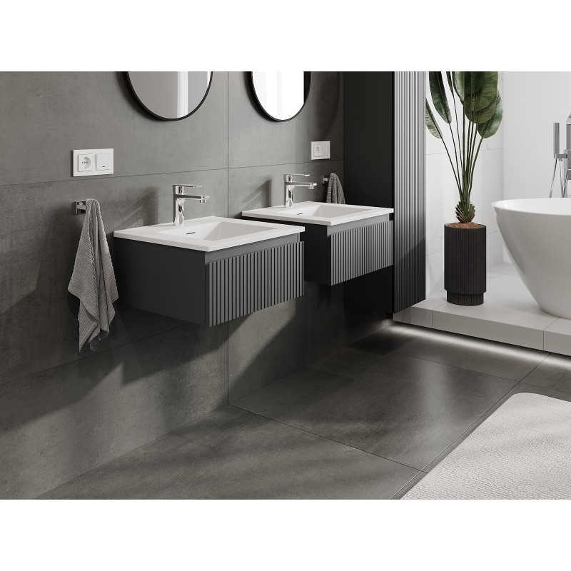 Mexen Rivel szafka łazienkowa 50 cm z umywalką Otis, 1 szuflada, ryflowana , grafit mat/biała mat - 91A20-05023-1-BF66-W18M01