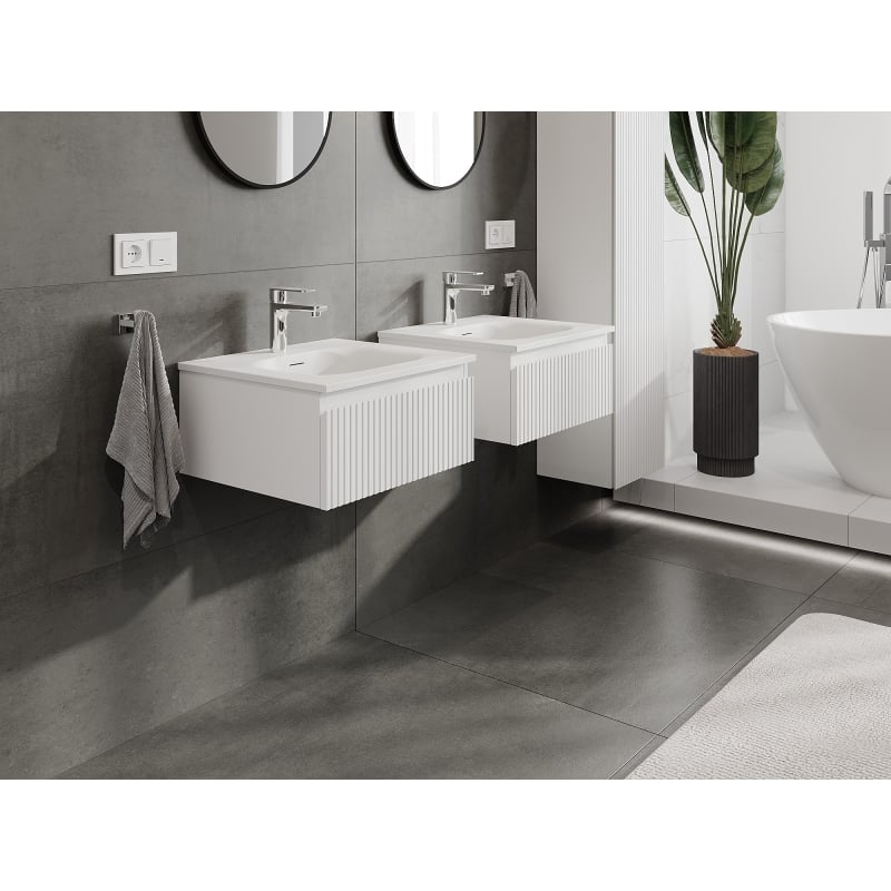 Mexen Rivel szafka łazienkowa 50 cm z umywalką Vela, 1 szuflada, ryflowana , biała mat - 91A20-05023-1-BF01-W23M01