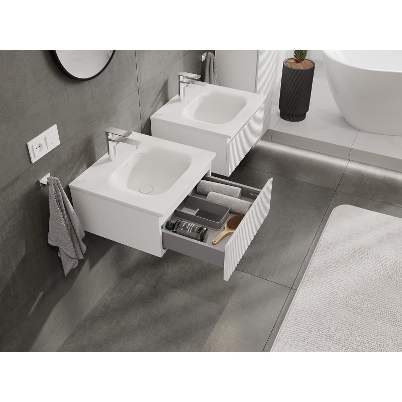 Mexen Rivel szafka łazienkowa 50 cm z umywalką Vela, 1 szuflada, ryflowana , biała mat - 91A20-05023-1-BF01-W23M01