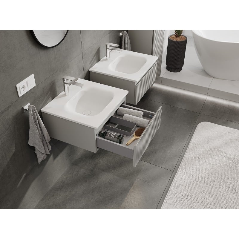 Mexen Rivel szafka łazienkowa 50 cm z umywalką Vela, 1 szuflada, ryflowana , szara mat/biała mat - 91A20-05023-1-BF62-W23M01
