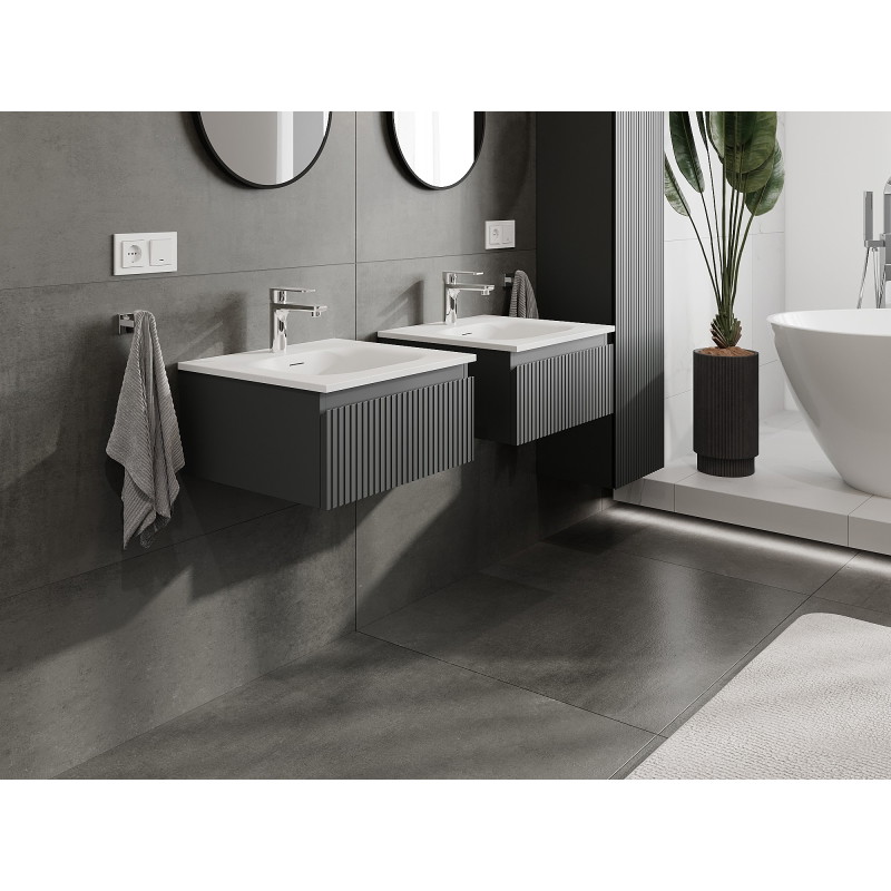 Mexen Rivel szafka łazienkowa 50 cm z umywalką Vela, 1 szuflada, ryflowana , grafit mat/biała mat - 91A20-05023-1-BF66-W23M01