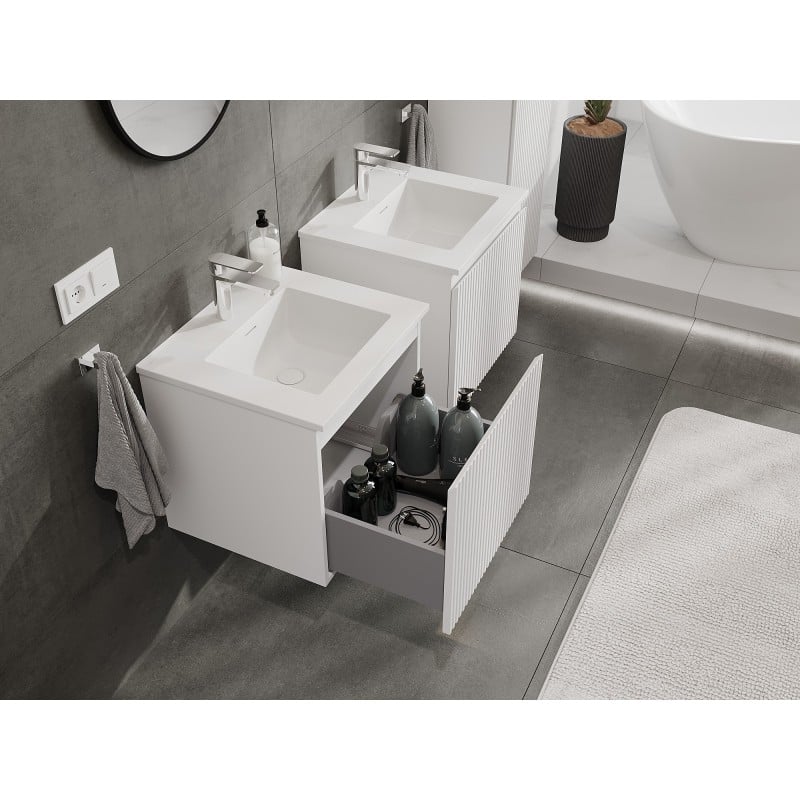Mexen Rivel szafka łazienkowa 50 cm z umywalką Otis, 1 szuflada, ryflowana , biała mat - 91A20-05047-1-BF01-W18M01