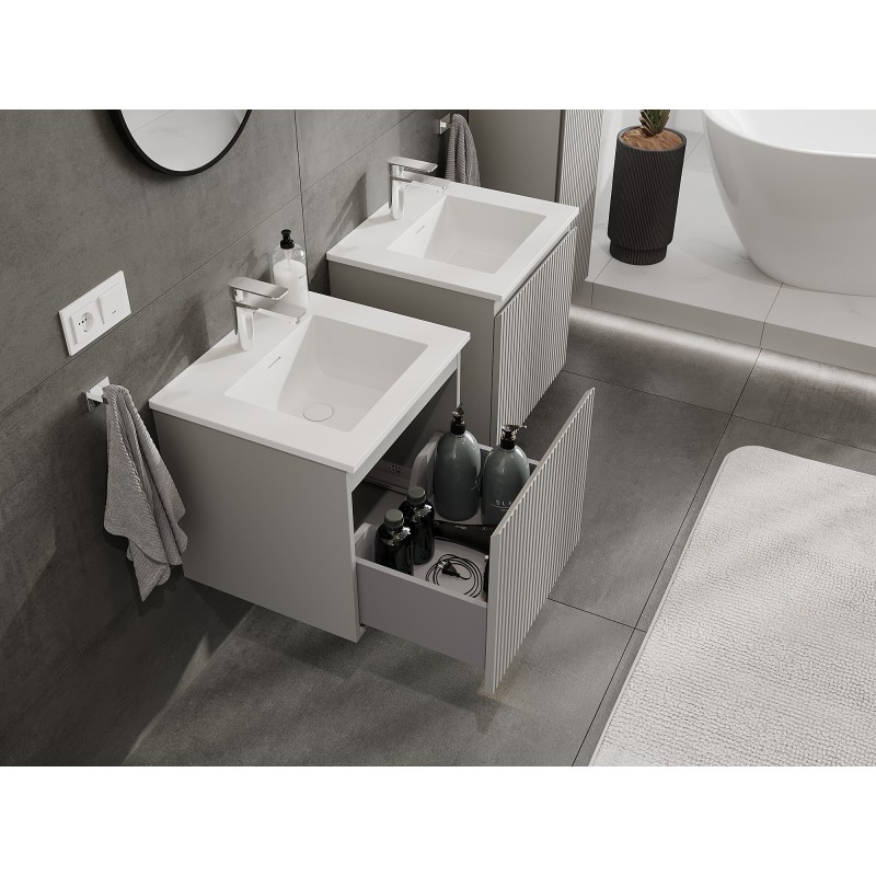 Mexen Rivel szafka łazienkowa 50 cm z umywalką Otis, 1 szuflada, ryflowana , szara mat/biała mat - 91A20-05047-1-BF62-W18M01