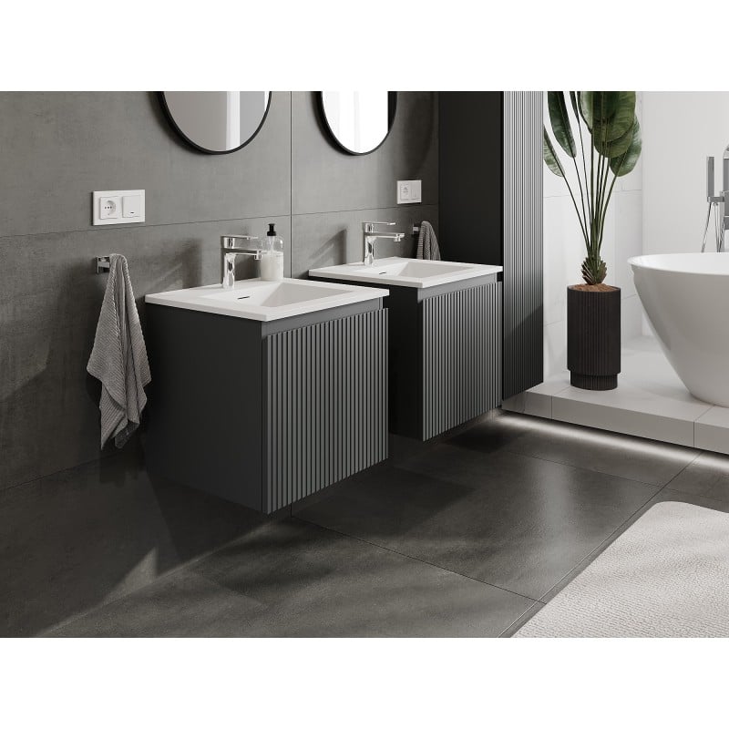 Mexen Rivel szafka łazienkowa 50 cm z umywalką Otis, 1 szuflada, ryflowana , grafit mat/biała mat - 91A20-05047-1-BF66-W18M01