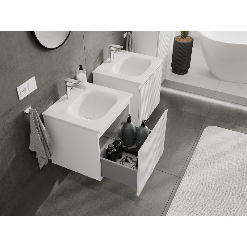 Mexen Rivel szafka łazienkowa 50 cm z umywalką Vela, 1 szuflada, ryflowana , biała mat - 91A20-05047-1-BF01-W23M01