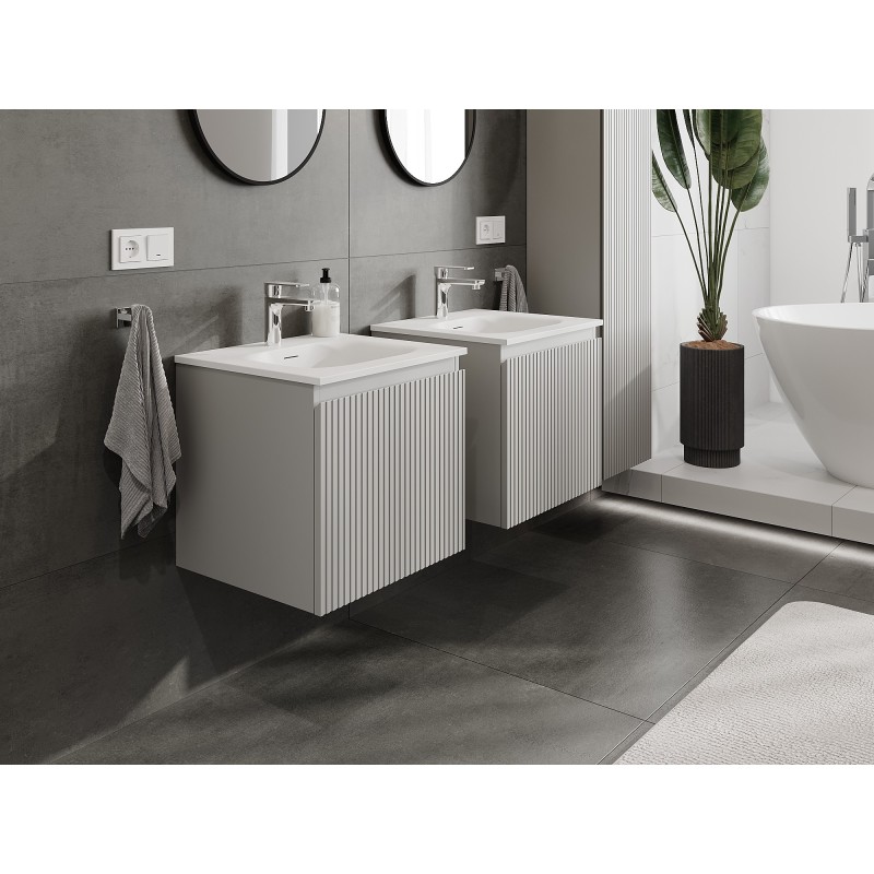 Mexen Rivel szafka łazienkowa 50 cm z umywalką Vela, 1 szuflada, ryflowana , szara mat/biała mat - 91A20-05047-1-BF62-W23M01