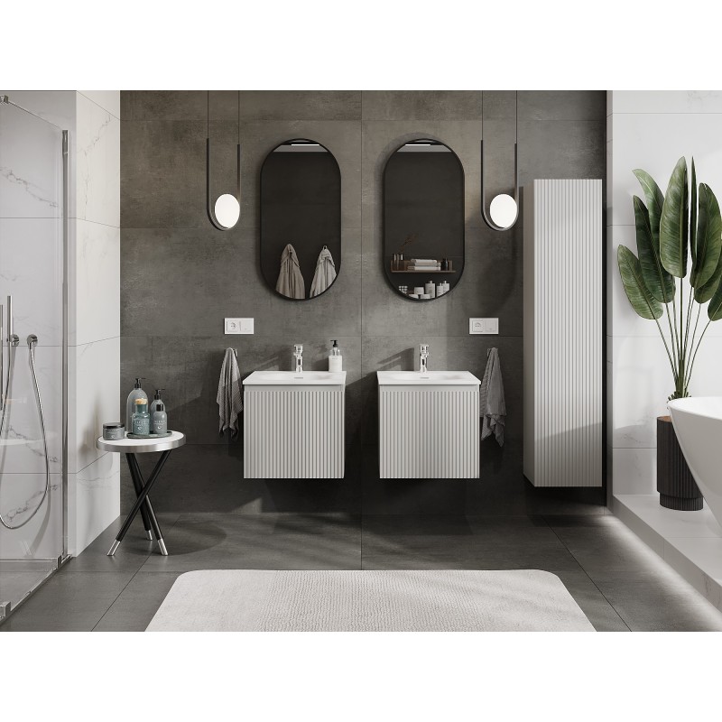 Mexen Rivel szafka łazienkowa 50 cm z umywalką Vela, 1 szuflada, ryflowana , szara mat/biała mat - 91A20-05047-1-BF62-W23M01