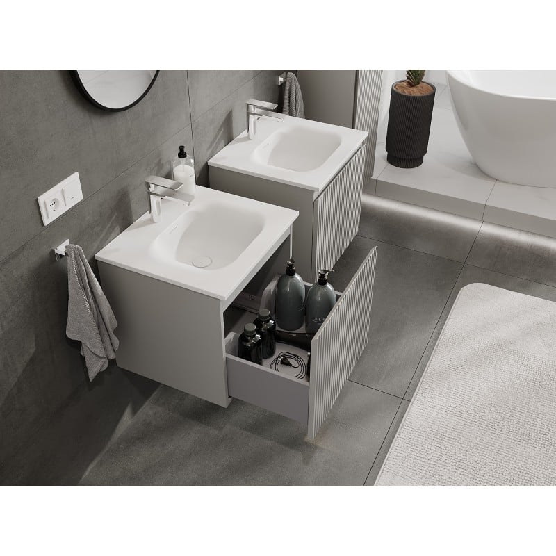 Mexen Rivel szafka łazienkowa 50 cm z umywalką Vela, 1 szuflada, ryflowana , szara mat/biała mat - 91A20-05047-1-BF62-W23M01