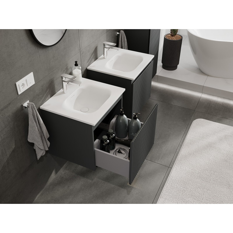 Mexen Rivel szafka łazienkowa 50 cm z umywalką Vela, 1 szuflada, ryflowana , grafit mat/biała mat - 91A20-05047-1-BF66-W23M01