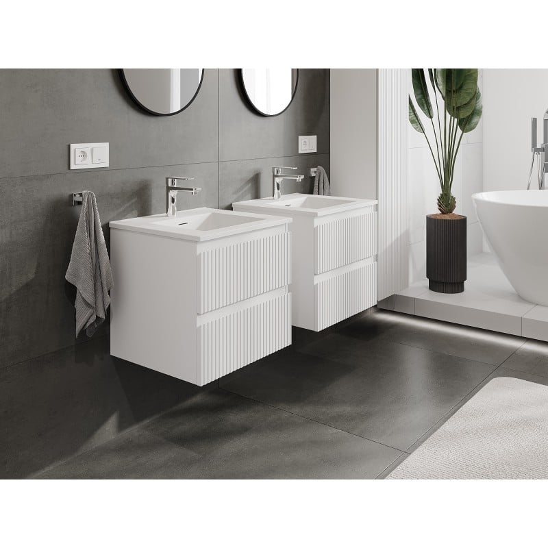 Mexen Rivel szafka łazienkowa 50 cm z umywalką Otis, 2 szuflady, ryflowana , biała mat - 91A20-05047-2-BFF01-W18M01