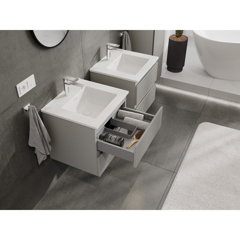 Mexen Rivel szafka łazienkowa 50 cm z umywalką Otis, 2 szuflady, ryflowana , szara mat/biała mat - 91A20-05047-2-BFF62-W18M01