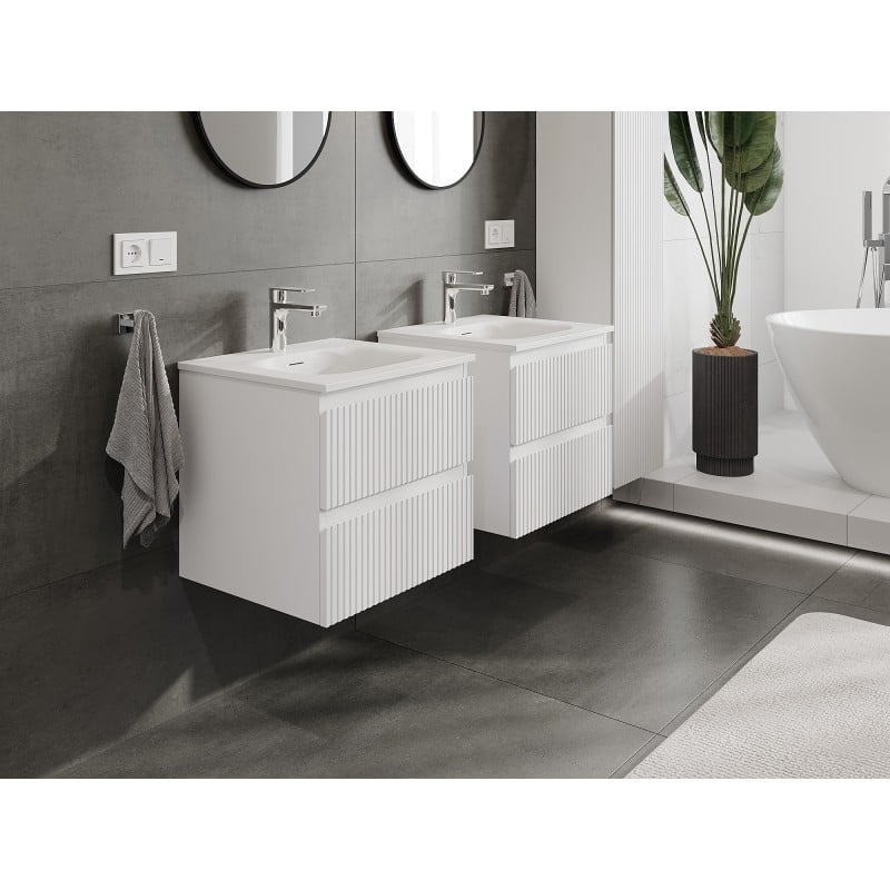Mexen Rivel szafka łazienkowa 50 cm z umywalką Vela, 2 szuflady, ryflowana , biała mat - 91A20-05047-2-BFF01-W23M01