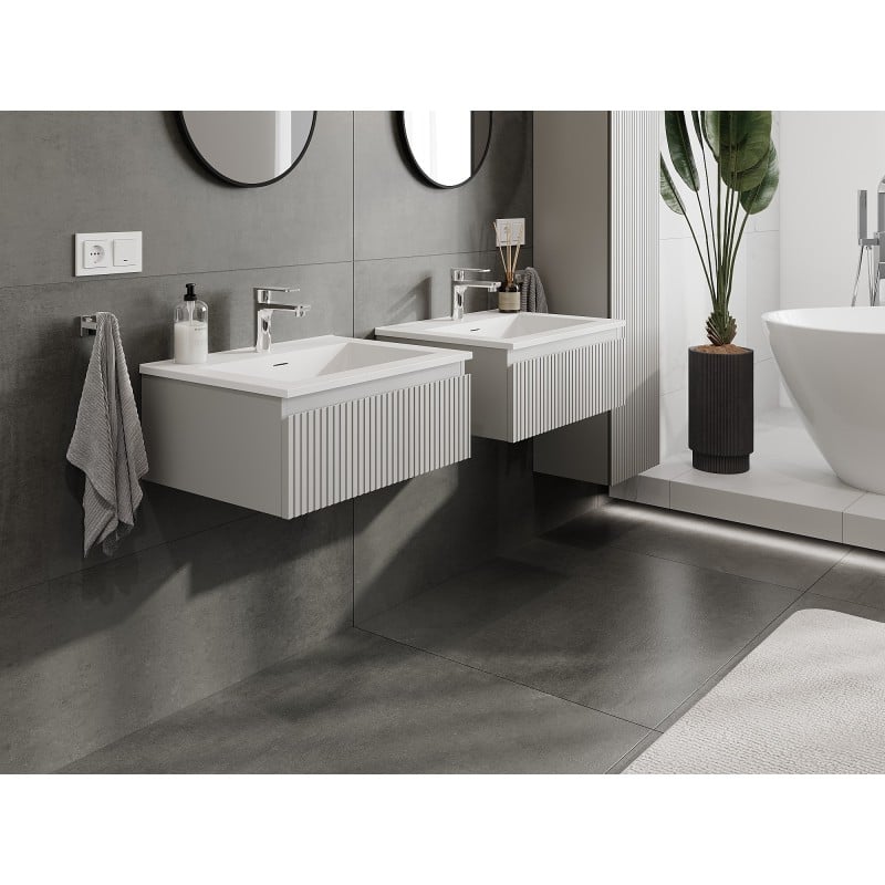 Mexen Rivel szafka łazienkowa 60 cm z umywalką Otis, 1 szuflada, ryflowana , szara mat/biała mat - 91A20-06023-1-BF62-W18M01