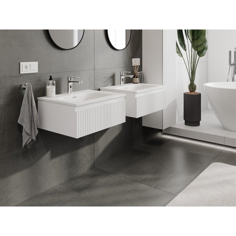 Mexen Rivel szafka łazienkowa 60 cm z umywalką Vela, 1 szuflada, ryflowana , biała mat - 91A20-06023-1-BF01-W23M01