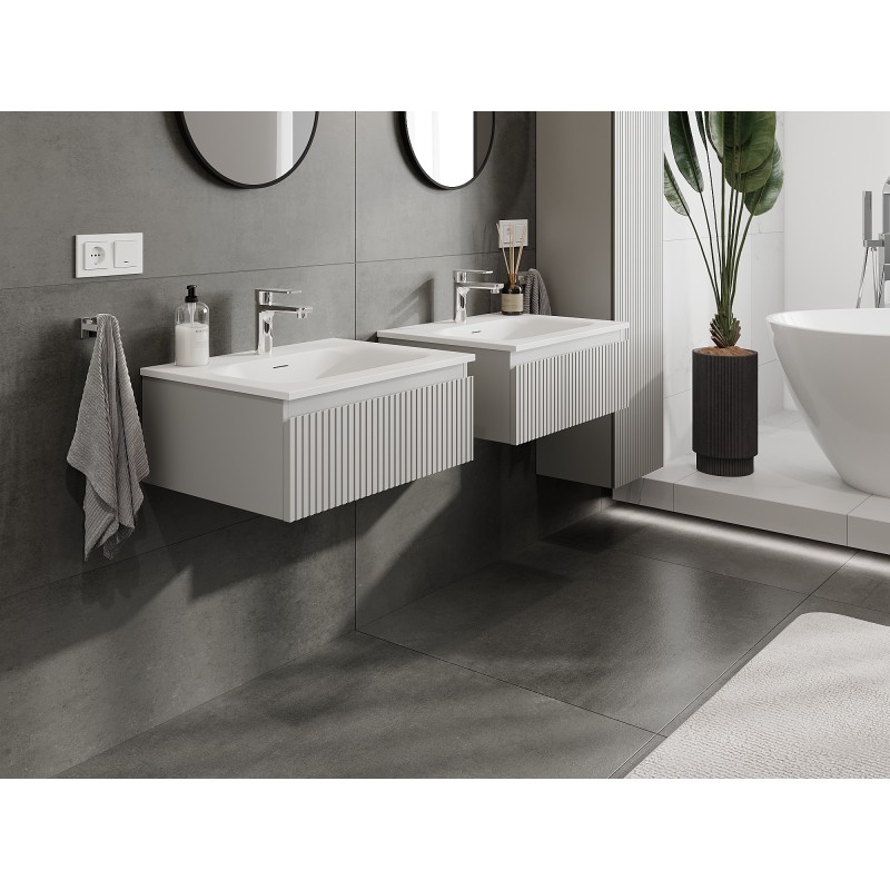 Mexen Rivel szafka łazienkowa 60 cm z umywalką Vela, 1 szuflada, ryflowana , szara mat/biała mat - 91A20-06023-1-BF62-W23M01
