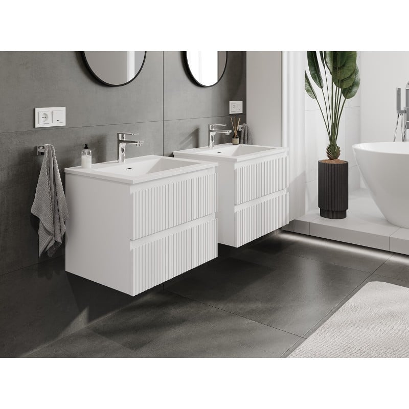 Mexen Rivel szafka łazienkowa 60 cm z umywalką Otis, 2 szuflady, ryflowana , biała mat - 91A20-06047-2-BFF01-W18M01