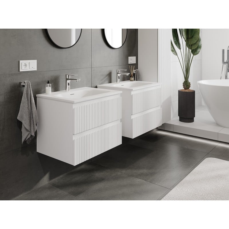 Mexen Rivel szafka łazienkowa 60 cm z umywalką Vela, 2 szuflady, ryflowana , biała mat - 91A20-06047-2-BFF01-W23M01