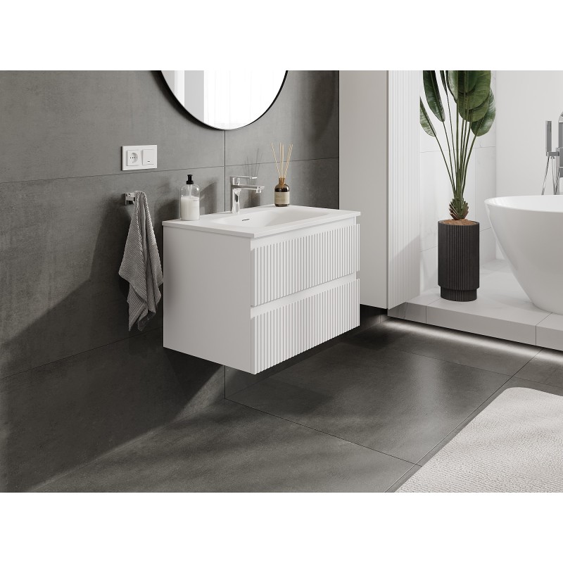 Mexen Rivel szafka łazienkowa 70 cm z umywalką Vela, 2 szuflady, ryflowana , biała mat - 91A20-07047-2-BFF01-W23M01