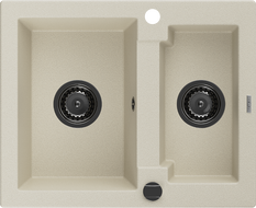 Mexen Carlos zlewozmywak granitowy 1,5-komorowy 582 x 475 mm, beżowy, syfon czarny - 6518581500-69-B
